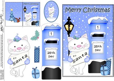 Christmas Cute Little Cat Postbox 5x7 3D Decoupage