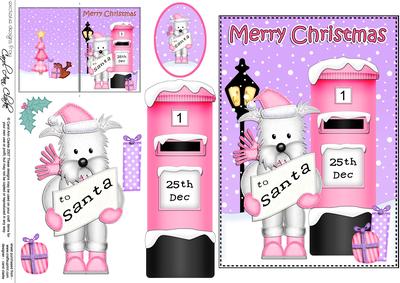 Christmas Jess Westie Dog Postbox 5x7 3D Decoupage