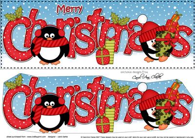 Large Dl Christmas Cute Penguins Quick Card 3D Decoupage