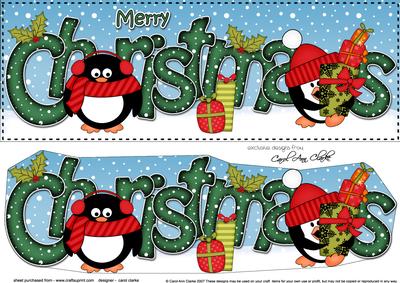 Large Dl Christmas Cute Penguins Quick Card 3D Decoupage