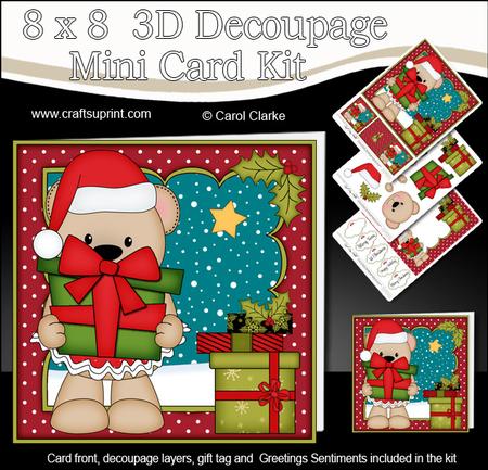 8x8 Xmas Livvy Bear Present Mini Kit 3D Decoupage