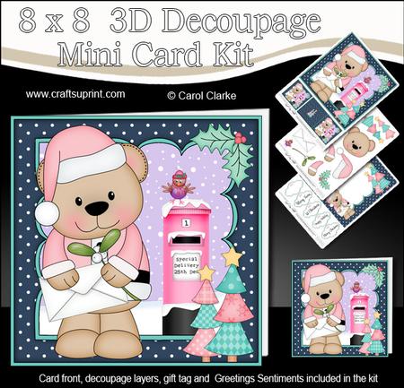 8x8 Xmas Livvy Bear Letter Mini Kit 3D Decoupage