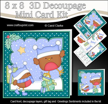 8x8 Xmas Bobbin Robin Presents Mini Kit 3D Decoupage