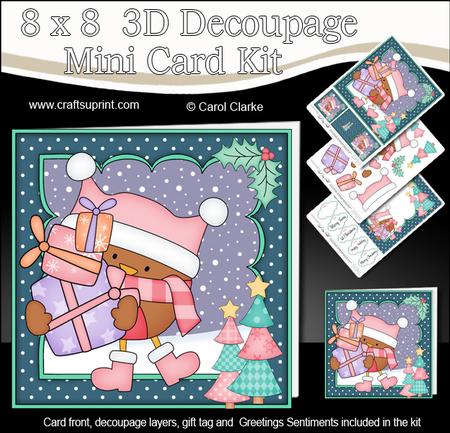 8x8 Xmas Bobbin Robin Presents Mini Kit 3D Decoupage