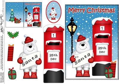 Christmas Ben Polar Bear Postbox 5x7 3D Decoupage