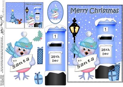 Christmas Cute Little Robin Postbox 5x7 3D Decoupage