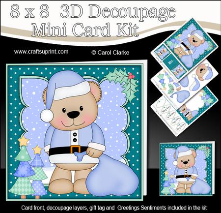 8x8 Xmas Livvy Bear Santa Sack Mini Kit 3D Decoupage