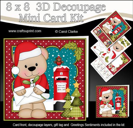 8x8 Xmas Livvy Bear Letter Mini Kit 3D Decoupage