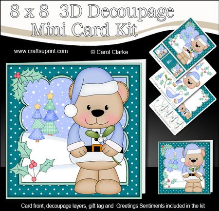 8x8 Xmas Livvy Bear Mistletoe Mini Kit 3D Decoupage