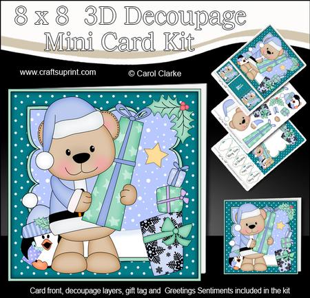 8x8 Xmas Livvy Bear Present Mini Kit 3D Decoupage