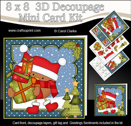 8x8 Xmas Bobbin Robin Presents Mini Kit 3D Decoupage