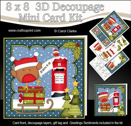 8x8 Xmas Bobbin Robin Letter for Santa Mini Kit 3D Decoupage