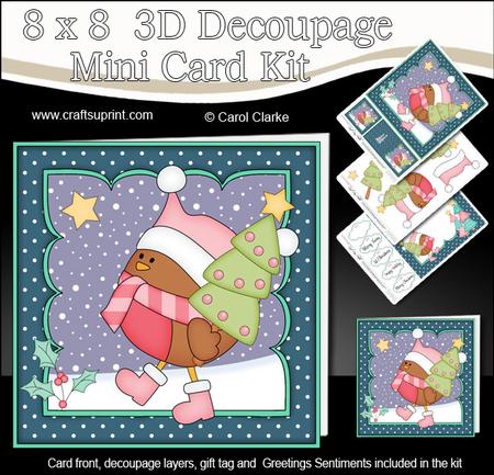 8x8 Xmas Bobbin Robin Xmas Tree Mini Kit 3D Decoupage