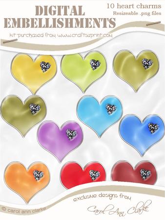 'enamel and Diamond' Heart Digital Embellishments