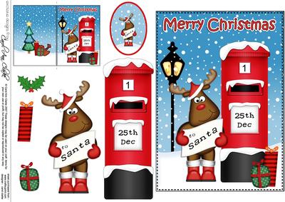 Christmas Rudolph Postbox 5x7 3D Decoupage