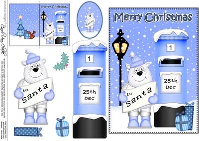 Christmas Ben Polar Bear Postbox 5x7 3D Decoupage