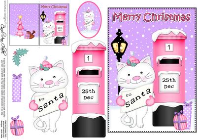 Christmas Cute Little Cat Postbox 5x7 3D Decoupage