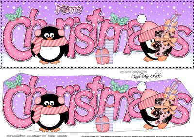 Large Dl Christmas Cute Penguins Quick Card 3D Decoupage