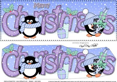 Large Dl Christmas Cute Penguins Quick Card 3D Decoupage