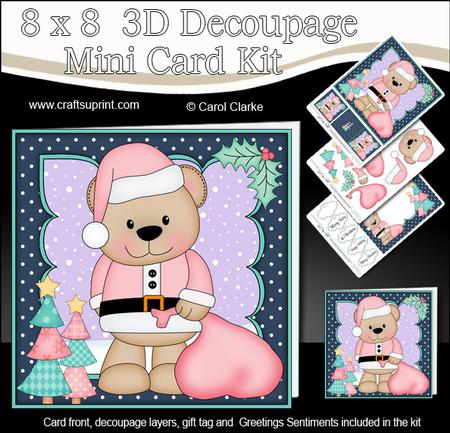 8x8 Xmas Livvy Bear Santa Sack Fight Mini Kit 3D Decoupage