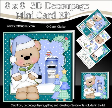 8x8 Xmas Livvy Bear Santa Letter Fight Mini Kit 3D Decoupage