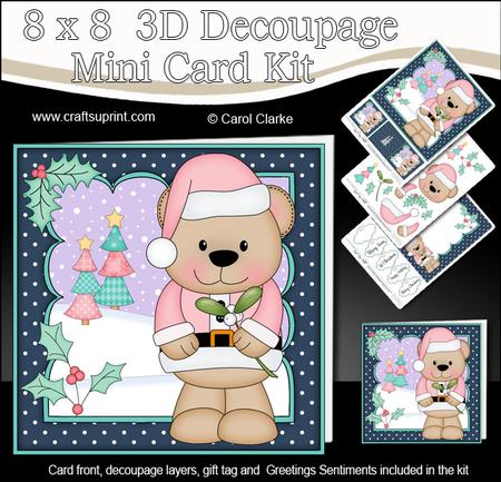 8x8 Xmas Livvy Bear Mistletoe Mini Kit 3D Decoupage