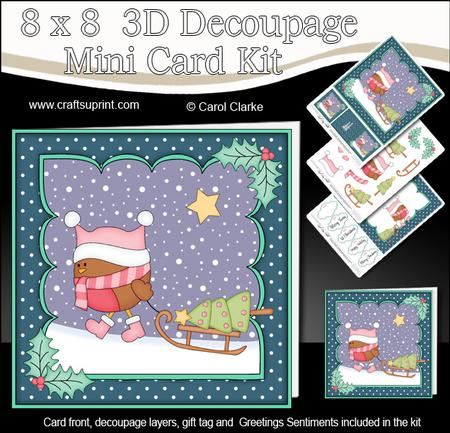 8x8 Xmas Bobbin Robin Xmas Tree Mini Kit 3D Decoupage