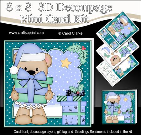 8x8 Xmas Livvy Bear Present Mini Kit 3D Decoupage