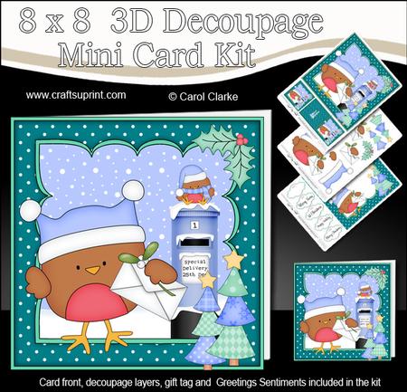 8x8 Xmas Bobbin Robin Letter for Santa Mini Kit 3D Decoupage