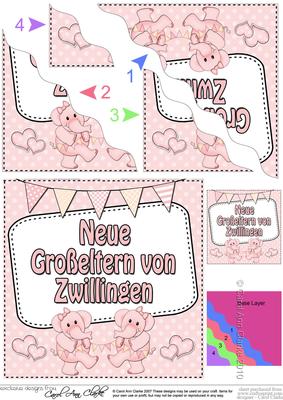 German New Baby Grandparents of Twins Wavy Corner Stacker