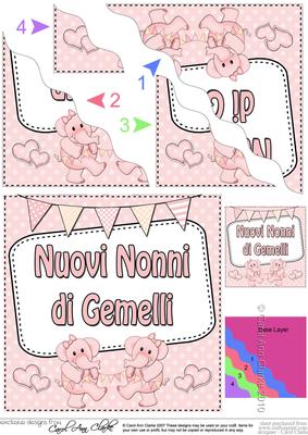 Italian New Baby Grandparents of Twins Wavy Corner Stacker