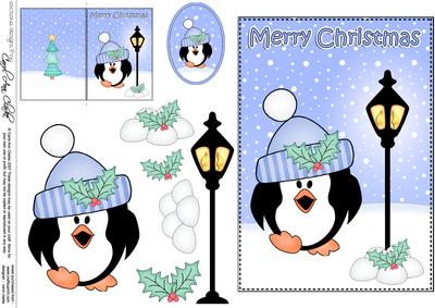 Christmas Pip Penguin Lamp Post 5x7 3D Decoupage
