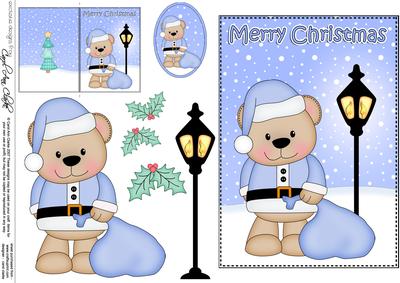 Christmas Livvy Bear Santa Sack Lamp Post 5x7 3D Decoupage