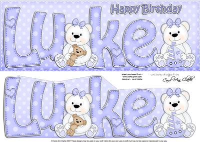 Large Dl Birthday Luke Teddies Quick Card N 3D Decoupage