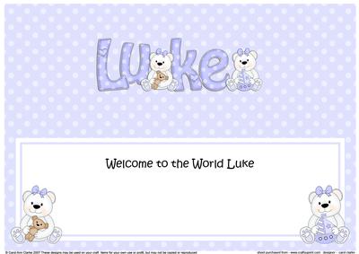 Large Dl Welcome to the World Luke Matching Insert