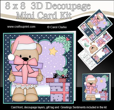 8x8 Xmas Livvy Bear Present Mini Kit 3D Decoupage
