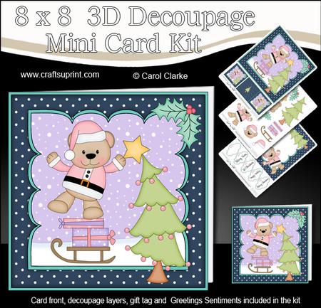 8x8 Xmas Livvy Bear Dressing the Tree Mini Kit 3D Decoupage