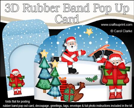 3D Xmas Skating Santa Rubber Band Pop Up Card