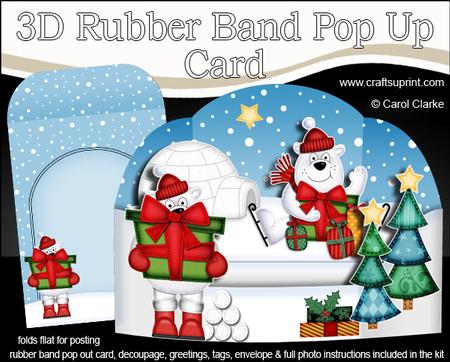 3D Xmas Ben Polar Bear Rubber Band Pop Up Card