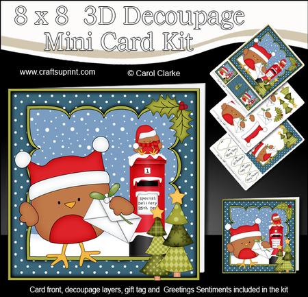 8x8 Xmas Bobbin Robin Letter for Santa Mini Kit 3D Decoupage