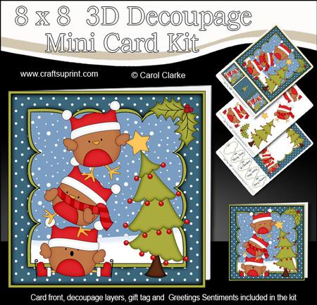 8x8 Xmas Bobbin Robin Dressing the Tree Mini Kit Decoupage