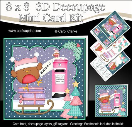 8x8 Xmas Bobbin Robin Letter for Santa Mini Kit 3D Decoupage