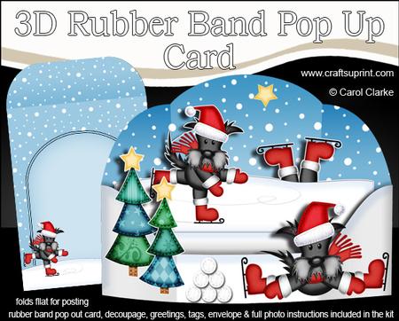 3D Xmas Skating Scottie Dog Rubber Band Pop Up Scene Card