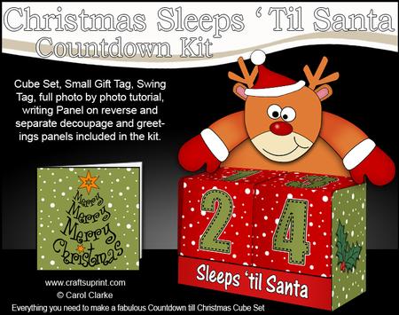 3D Rudolph Sleeps 'til Santa Countdown Cube Set 3D Decoupage