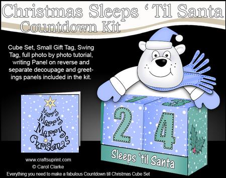 3D Ben Bear Sleeps 'til Santa Countdown Cube Set Decoupage