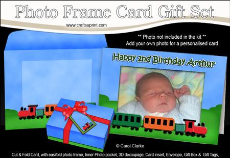 2nd Birthday Arthur Train Easicut Photo Frame Card Gift Set
