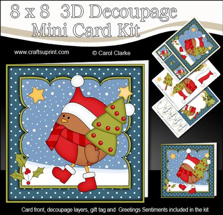 8x8 Xmas Bobbin Robin Xmas Tree Mini Kit 3D Decoupage