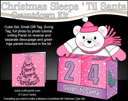 3D Teddy Tess Sleeps 'til Santa Countdown Cube Set Decoupag