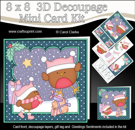 8x8 Xmas Bobbin Robin Presents Mini Kit 3D Decoupage