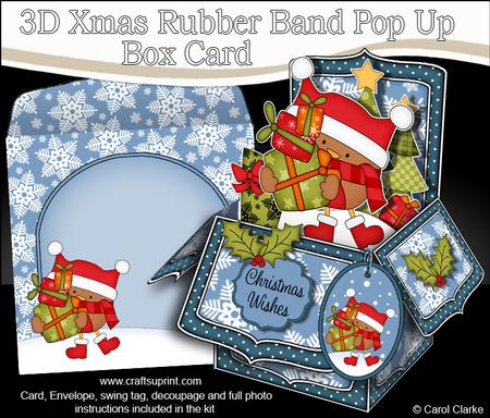 3D Xmas Bobbin Robin Presents Rubber Band Pop Up Box Card